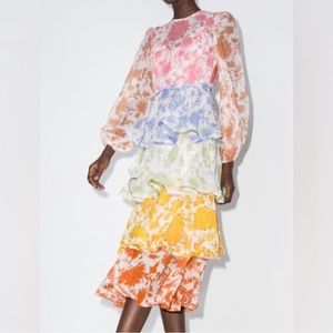 Zimmermann POSTCARD FLOUNCE MIDI DRESS in Spliced tonal floral - size 2 (US 6-8)